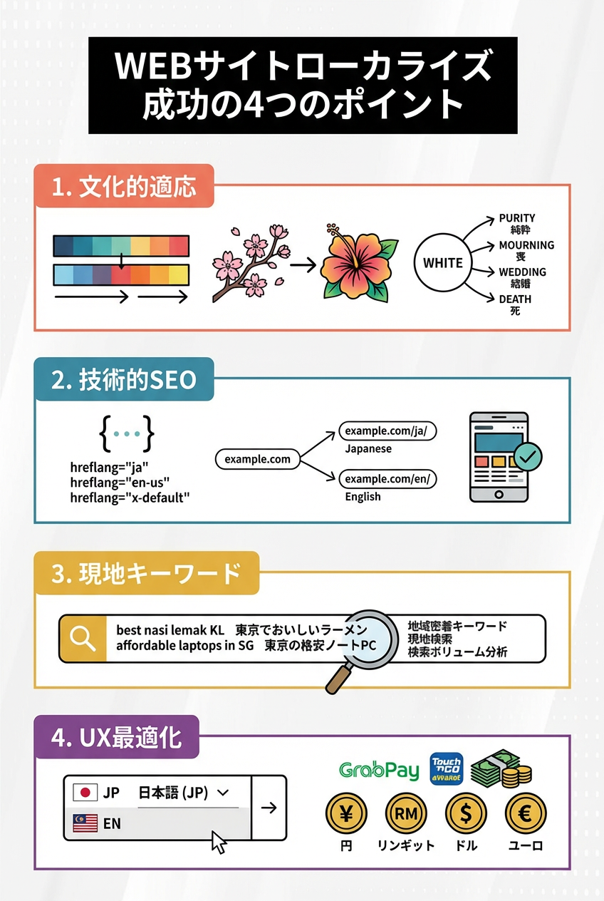 WEBサイトローカライズ成功ポイント（4セクション縦型）